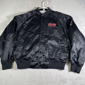 VTG Westark Jacket Mens XL Black Nylon Snap Front Bomber Coach Lined Windbreaker